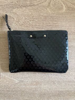 kate spade Black Patent Dot Zip Pouch with Logo Plaque